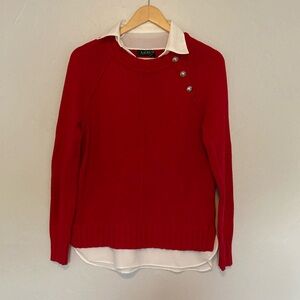 Ralph Lauren size small red psuedo collared undershirt with button detailing